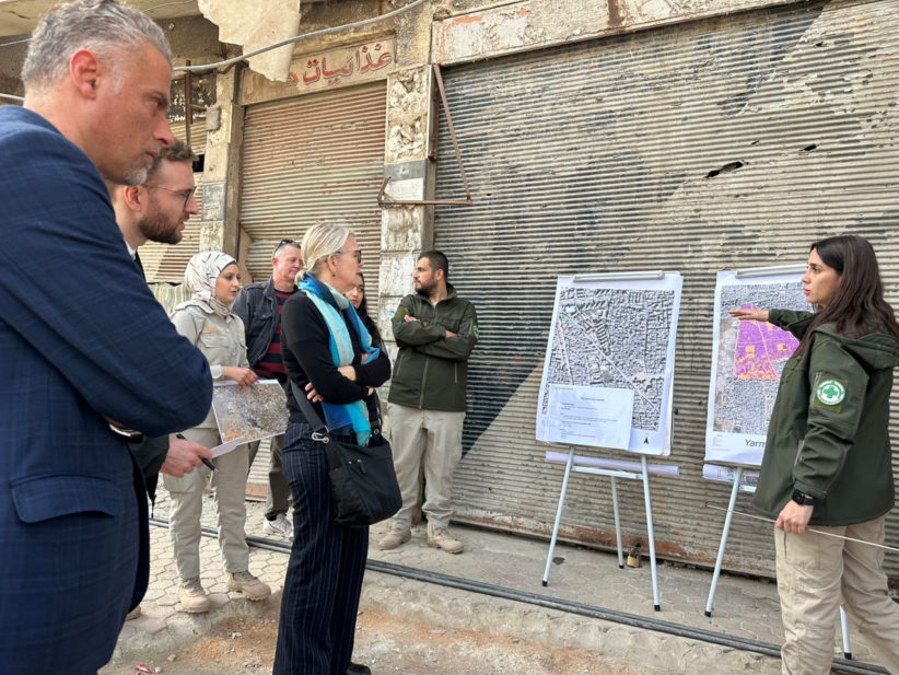 NTS team leader Maria Naal briefs Chargée d’affaires Yngvild Berggrav and First Secretary Aslak Heldal, flanked by the Norwegian embassy’s driver Samir Zakhour