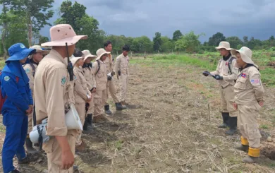 Team leader briefs his team before demolition of found EO at the clearance site in Saravane province 19052025