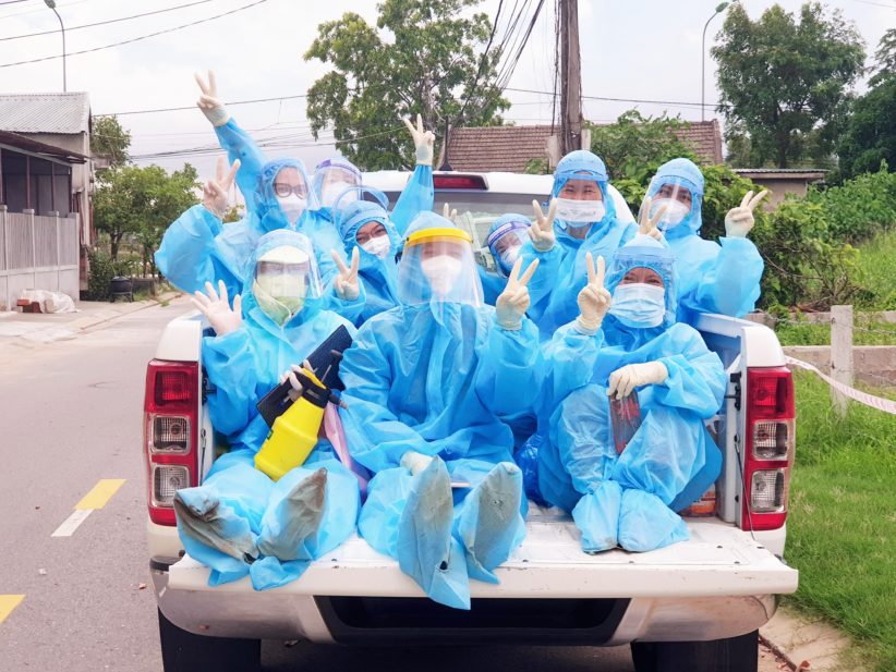 Quang Tri healthcare personnel taking a break from administering COVID tests in Quang Tri province Photo credit QTMAC