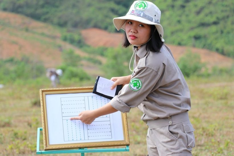 Linhs giving a Technichal Survey demo at a regional Cluster Munition Remnant Survey workshop in August 2019.